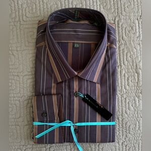 Ben Sherman Men’s Dark Purple and Tan Dress Shirt